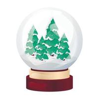 Vector isolated Christmas illustration. Festive souvenir glass snow ball with Christmas trees.