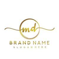 Initial MD handwriting logo with circle hand drawn template vector