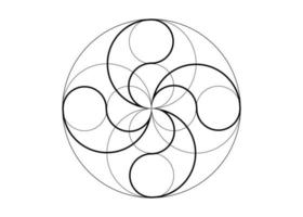 Mystical flower of fortune, four-leaf clover icon, sacred geometry, round logo tattoo in black line art style, geometric intersection of circles, vector illustration isolated on white background