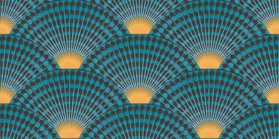 Wavy seamless vintage colorful pattern. Seigaiha ornament in Japanese style. Doodle print polka dot hand drawn. Banner Vector illustration restro style background