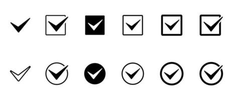 Check mark icon set. Square and circle shape. Flat vector illustration