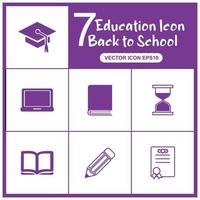 7 Education set Icons. Back to school icon set with a purple orientation that focuses on education and school forms vector