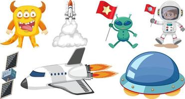 Set of space cartoon characters and objects vector