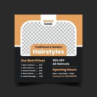 Barber Shop Hairstyle Salon Social Media Post Design Template vector