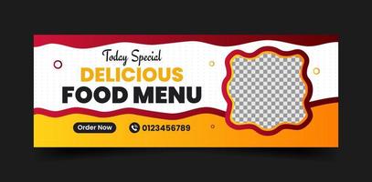 Delicious Food Menu Social Media Cover Photo and Web Banner Ads Template Design vector