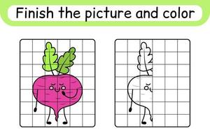 Complete the picture beetroot. Copy the picture and color. Finish the image. Coloring book. Educational drawing exercise game for children vector