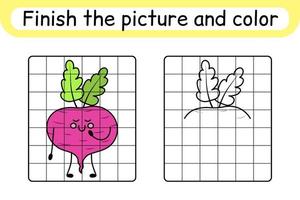 Complete the picture beetroot. Copy the picture and color. Finish the image. Coloring book. Educational drawing exercise game for children vector