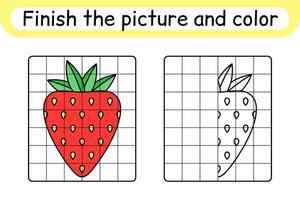 Complete the picture strawberry. Copy the picture and color. Finish the image. Coloring book. Educational drawing exercise game for children vector