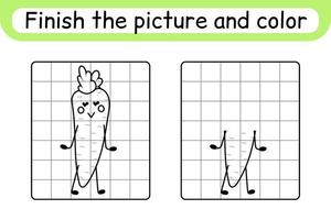 Complete the picture carrot. Copy the picture and color. Finish the image. Coloring book. Educational drawing exercise game for children vector