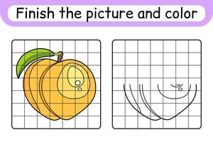 Complete the picture peach. Copy the picture and color. Finish the image. Coloring book. Educational drawing exercise game for children vector