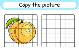 Copy the picture and color peach. Complete the picture. Finish the image. Coloring book. Educational drawing exercise game for children vector