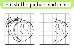 Complete the picture peach. Copy the picture and color. Finish the image. Coloring book. Educational drawing exercise game for children vector