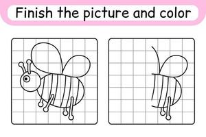 Complete the picture bee. Copy the picture and color. Finish the image. Coloring book. Educational drawing exercise game for children vector