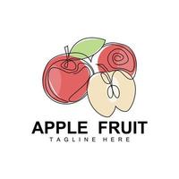 diseño de logotipo de manzana, vector de fruta con estilo de arte de línea, plantilla de ilustración de icono de fruta y jardín productos de marca de tienda de frutas