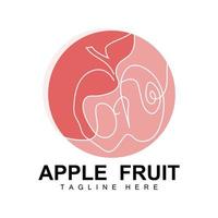 diseño de logotipo de manzana, vector de fruta con estilo de arte de línea, plantilla de ilustración de icono de fruta y jardín productos de marca de tienda de frutas