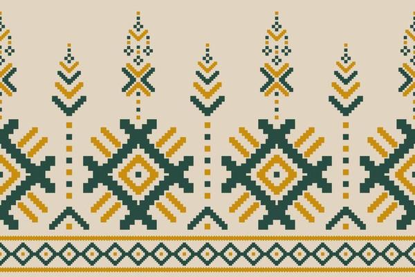 Abstract ethnic ikat art. Geometric seamless pattern in tribal. Fabric Indian style.