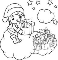 Christmas coloring book with cute girl vector