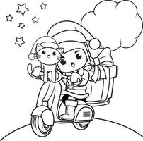 Christmas coloring book with cute girl vector