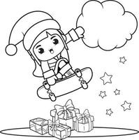 Christmas coloring book with cute girl vector