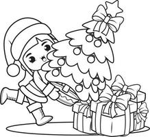 Christmas coloring book with cute girl vector