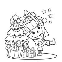 Christmas coloring book with cute girl vector