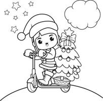 Christmas coloring book with cute girl vector