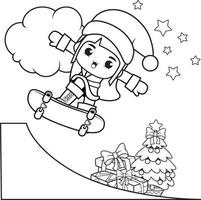 Christmas coloring book with cute girl vector