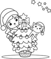 Christmas coloring book with cute girl vector