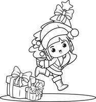 Christmas coloring book with cute girl vector