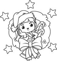 Christmas coloring book with cute girl vector