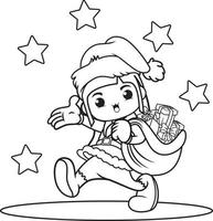 Christmas coloring book with cute girl vector