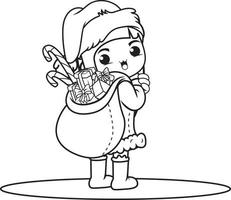 Christmas coloring book with cute girl vector