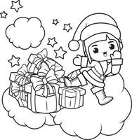 Christmas coloring book with cute girl vector