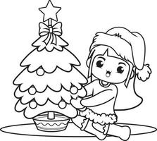 Christmas coloring book with cute girl vector