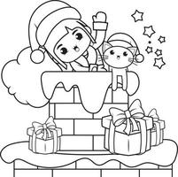 Christmas coloring book with cute girl vector