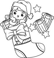 Christmas coloring book with cute girl vector