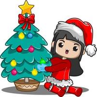 Illustration Christmas day with cute girl vector