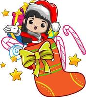 Illustration Christmas day with cute girl vector