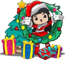 Illustration Christmas day with cute girl vector