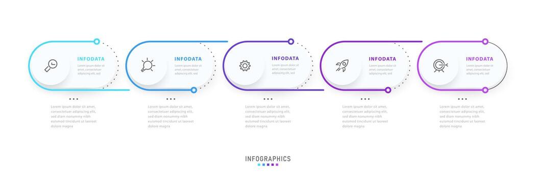 plantilla de diseño de etiquetas infográficas vectoriales con iconos y 5 opciones o pasos. se puede utilizar para diagramas de proceso, presentaciones, diseño de flujo de trabajo, banner, diagrama de flujo, gráfico de información. vector