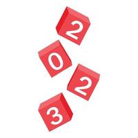 Calendar for Christmas, new year falling cubes with the number 2023, color vector illustration