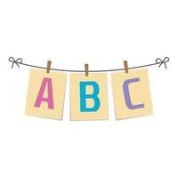 letras abc en papel colgando de una cuerda, ilustración vectorial aislada vector