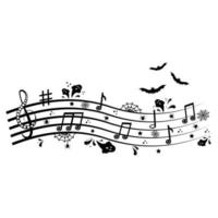 telaraña negra con clave de sol con calabaza, murciélagos y notas. composición musical en la fiesta de halloween vector