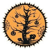 Scary Halloween Tree With Hanging Pumpkin, Vector isolated illustration on White Background