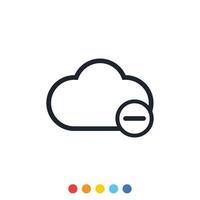 icono de nube y signo menos para administrar el almacenamiento de datos en la nube. vector