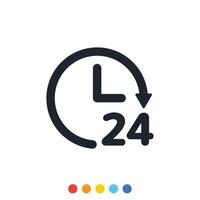 Minimal 24 hour clock icon, Analog clock, Vector and Illustration.