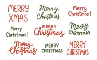 Merry Christmas lettering set red and green isolated on white vector illustration