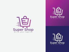 Shopping logo design template concept for digital shopping, supermarket, online shopping logo vector