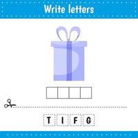 Educational game for kids. Crossword. Gift. Guess the word. Learning game for kids. Activity page. vector