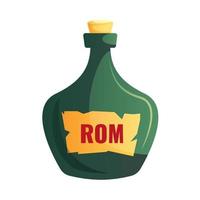 Cartoon Pirate rom green bottle with wooden cork. Isolated on white background. Rom bottle for kids pirate games. Icon vector